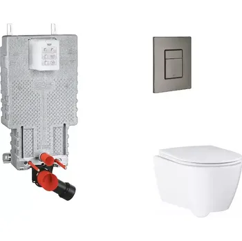 WC sada Grohe Uniset - Set předstěnové instalace, klozetu, sedátka SoftClose a tlačítka Skate Cosmopolitan, kartáčovaný Hard Graphite SANI15BB5111