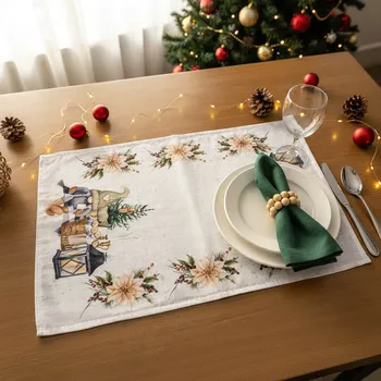 ubrus Kuchyňský vánoční ubrus / prostírání CYH6060C, skřítek s lucernou, béžová, 30x45cm (obdélník)