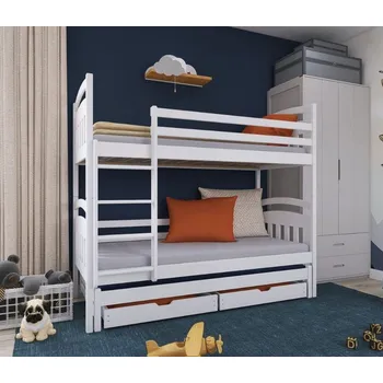 Dětská postel Dětská patrová postel z masivu ALDA s přistýlkou a šuplíky - 200x90 cm - bílá