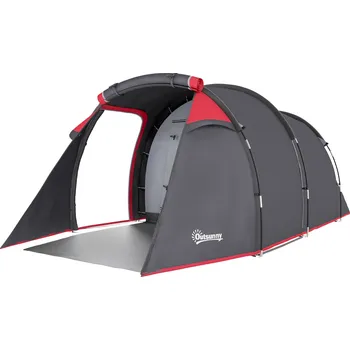 Stan Tunelový stan Outsunny pro 2-3 osoby, kempinkový stan 190T s kolíky, sklolaminát a polyester, šedý, 426 x 206 x 154 cm, ideální pro venkovní dobrodružství | Aosom.de