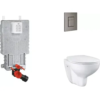 WC sada Grohe Uniset - Set předstěnové instalace, klozetu, sedátka SoftClose a tlačítka Skate Cosmopolitan, kartáčovaný Hard Graphite SANI15BB5102