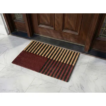 Rohožka Rohož kokosové vlákno hnědá a béžová s protiskluzovou spodní stranou 50 x 80 cm dekorativní rohož s pruhovaným vzorem Beliani