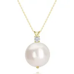 Náhrdelník ze žlutého 14karátového zlata - bílá kultivovaná barokní perla, kulatý zirkon