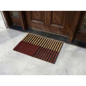 Rohožka Rohož kokosové vlákno hnědá a béžová s protiskluzovou spodní stranou 40 x 60 cm dekorativní rohož s pruhovaným vzorem Beliani