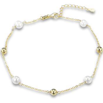 Řetízek MINET Pozlacený stříbrný řetízek na kotník s kuličkami a přírodními perlami