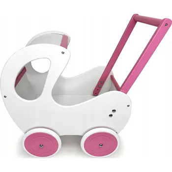 Kočárek pro panenku Dřevěný kočárek pro panenky s boudičkou v retro stylu Bílá Růžička Mumbee