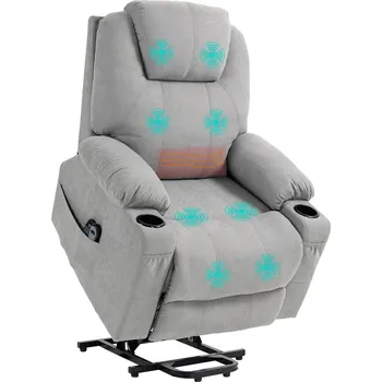 Masážní křeslo Masážní křeslo HOMCOM pro seniory, 8 vibračních bodů, 2 boční kapsy, držák na nápoje, 90 x 101 x 107 cm, šedá barva