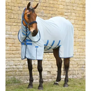 Deka pro koně Síťová deka proti hmyzu Premier Equine Combo s krytem břicha Modrá 5,9" (125cm)