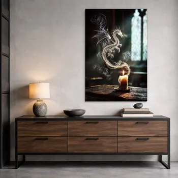 Obraz Dřevěný fantasy obraz - Mystický drak z kouře | DUBLEZ