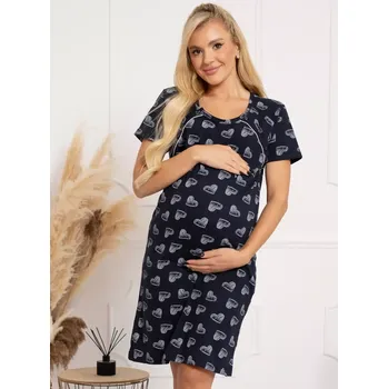 Těhotenská móda Těhotenská noční košile Hearts Black 2.jakost