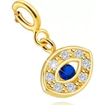 Odnímatelný 14K zlatý přívěsek na náramek - oko Fatimy s modrými zirkony, čiré zirkony