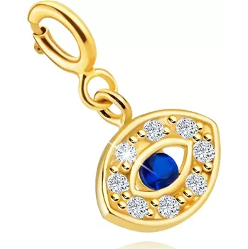 Náramek Odnímatelný 14K zlatý přívěsek na náramek - oko Fatimy s modrými zirkony, čiré zirkony