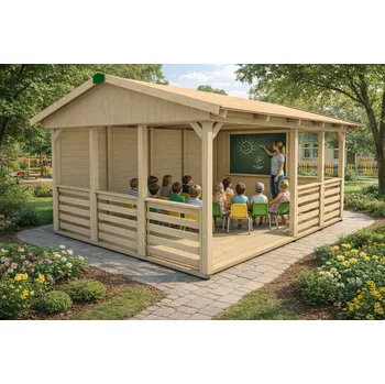 Zahradní domek Učebna s podlahou HEROLD A3344 s boční a zadní stěnou 14,1 m2 Plus