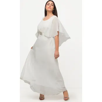 Dámské šaty Ulla Popken, Plus size Svatební šaty, řasení, výstřih do V, krátké pelerínové rukávy pro plnoštíhlé nadměrná velikost, 818899200-1010, bílý, 48, Nadměrné velikosti, Plus size oblečení, Oblečení pro boubelky, Oblečení pro baculky, Oblečení pro plnoštíhlé,