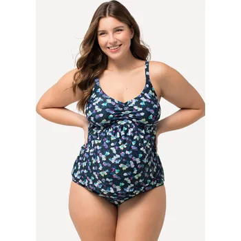 Dámské plavky Ulla Popken, Plus size Tankiny Bellieva, dvojdílné, květovaný vzor, řasení, nastavitelná ramínka pro plnoštíhlé nadměrná velikost, 822761100-1011, černý, 50, Nadměrné velikosti, Plus size oblečení, Oblečení pro boubelky, Oblečení pro baculky, Oblečení pro