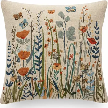 Povlak na polštářek Dekorační povlak na polštářek RETRO LUČNÍ KVÍTÍ DO MODRA, 45x45cm