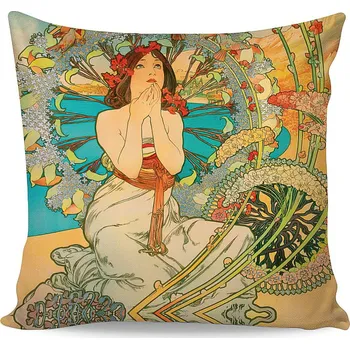 Povlak na polštářek Povlak na polštářek ALFONS MUCHA MONACO, béžový, 40x40cm