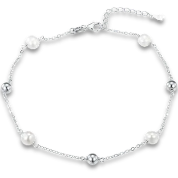 Náhrdelník MINET Stříbrný řetízek na kotník s kuličkami a přírodními perlami