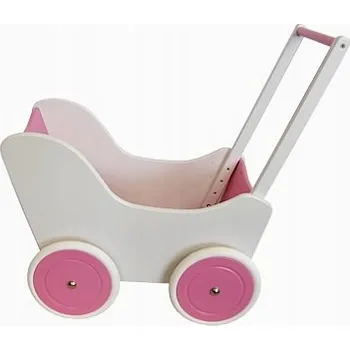 Kočárek pro panenku Dřevěný kočárek pro panenky Bílá Růžička na procházce Mumbee