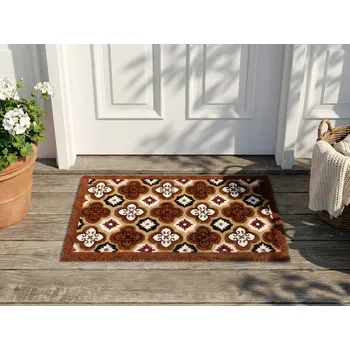 Rohožka Rohožka hnědá kokosová s protiskluzovou PVC spodní stranou 50 x 80 cm dekorace abstraktní vzor Beliani