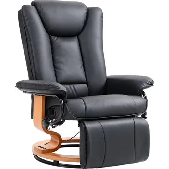 Křeslo Lehátko HOMCOM s funkcí polohování, otočné, do 150 kg, potah imitace kůže, ocelový rám, černá barva