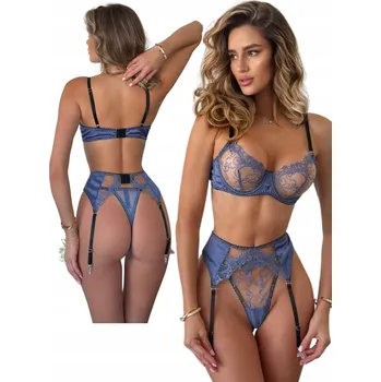 Dámské spodní prádlo SEXY KORONKOVÁ SOUPRAVA SPODNÍHO PRÁDLA PODPRSENKA + TANGA A PODVAZKOVÝ PÁS M + ELEGANTNÍ BALENÍ