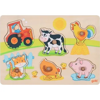 Dřevěná hračka Dřevěná vkládačka - puzzle Na Farmě Goki