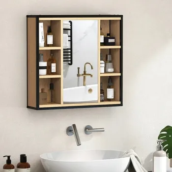 Koupelnový nábytek Koupelnová skříňka se zrcadlem, 60 x 16 x 58,5 cm | dub