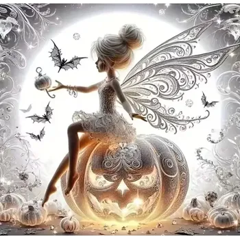 Diamantové malování Diamantové malování/Homfun - Víla a dýně + perleťové kamínky (40x40)