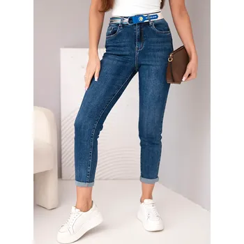 Dámské džíny Dámské džíny Mom Fit s vysokým pasem a kontrastním páskem tmavě džínové Velikost: 28