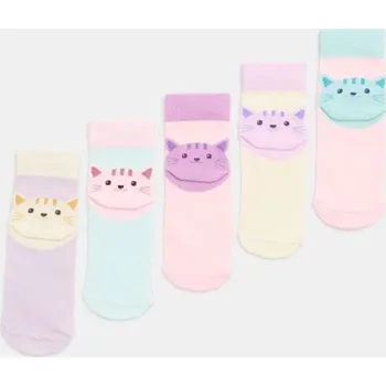 Dětská móda Sinsay - Sada ponožek s motivem kočky, 5 párů - pastelová růžová - 474HR-03X - 474HR-03X-R26