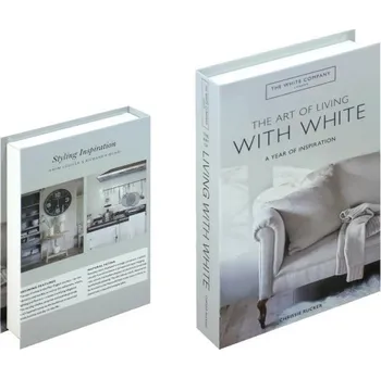 Falešná kniha The Art of Living with White Dekorativní otevíratelná kniha bílá s motivem interiérového designu