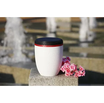 Smuteční dekorace Plastová urna dualtone červeno zlatý pásek