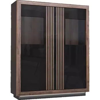 Obývací stěna Vitrína ACHACY dub ušlechtilý/černá 161,8x133x42,3 cm