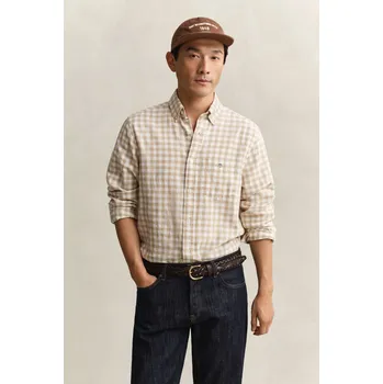 Pánská košile KOŠILE GANT REG COTTON LINEN GINGHAM SHIRT OAT BEIGE