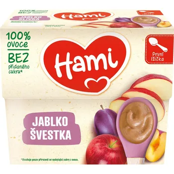 Hami ovocný příkrm 100% Švestka a jablko první lžička 4× 100 g