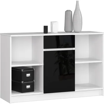 Komoda Komoda se šuplíkem JENARIA - bílá / černá lesklá
