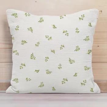 Povlak na polštářek Mušelínový povlak na polštář MSN-081 Zelené větvičky na bílém 40 x 60 cm