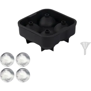 Nádoba na led Silikonová forma na led 4místná kulatá s víkem a mřížkou, 12,5x4,6 cm – Ideální pro výrobu ledových kostek bez nečistot