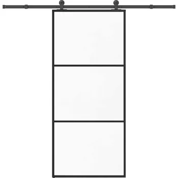 Interiérové dveře vidaXL Posuvné dveře s kováním 90x205 cm ESG sklo a hliník [3332807]