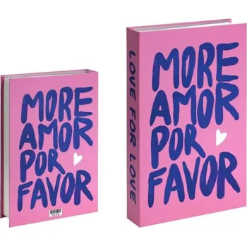 Dekorativní falešná kniha MORE AMOR POR FAVOR s nápisem Love for Love Růžový design