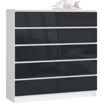 Komoda Vysoká šuplíková komoda SAVRILA - bílá / tmavě šedá lesklá