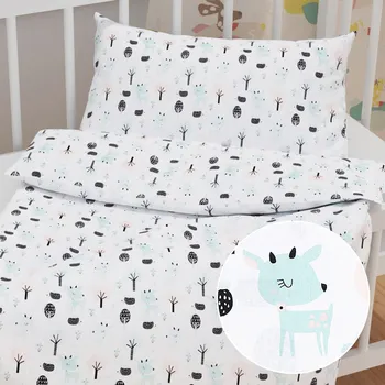 Povlečení Dětské bavlněné povlečení do postýlky Sandra SA-369 Koloušci a ježci v lese Do postýlky 90x140 a 50x70 cm