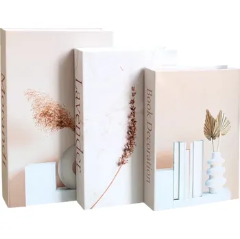 3 ks Dekorační falešné knihy Neotevíratelné moderní dekorace s květinovými motivy a minimalistickým designem pro stylový interiér