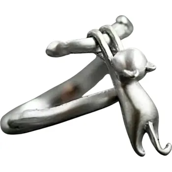 Prsten Stylový dámský prstýnek nastavitelná velikost Otevřený prsten Kočka na spirále Zvířecí motiv Roztomilý šperk pro milovníky koček