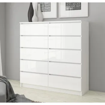 Komoda Šuplíková komoda do obývacího pokoje SAVRILA - bílá / bílá lesklá