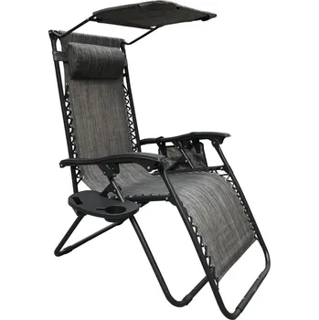 SKLÁDACÍ ZAHRADNÍ ŽIDLE MULTIFUNKČNÍ S STŘÍŠKEM 173X52/65X110CM ŠEDÁ