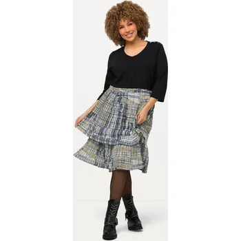 Dámské šaty Ulla Popken, Plus size Žerzejové šaty, plisovaná sukně, A střih, výstřih do V, 3/4 rukávy pro plnoštíhlé nadměrná velikost, 821200100-1128, černý, 42/44, Nadměrné velikosti, Plus size oblečení, Oblečení pro boubelky, Oblečení pro baculky, Oblečení pro pln