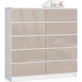 Komoda Vysoká šuplíková komoda SAVRILA - bílá / cappuccino lesklá