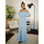 šifonové svatební šaty s odhalenými rameny a rozparkem Barva: Modrá, Velikost: 5XL